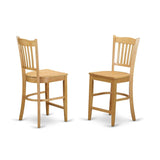 East West Furniture Groton Counter Height Stools-Slat Back Wood Seat Chairs, Set of 2, Oak East West Furniture