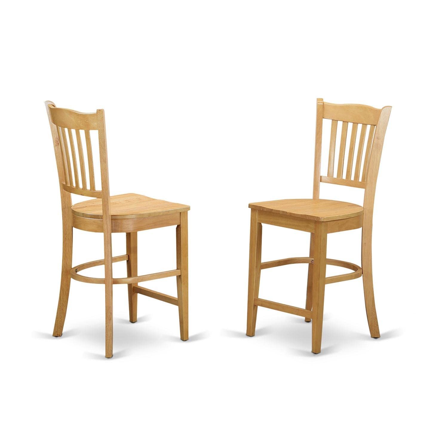 East West Furniture Groton Counter Height Stools-Slat Back Wood Seat Chairs, Set of 2, Oak - WoodArtSupply