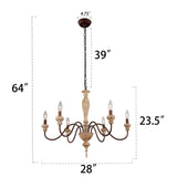 Fminlla French Country Chandelier 6-Lights Vintage Farmhouse Candle Style Chandelier Rustic Handmade Distressed Wood Chandelier for Dining Room Light Fixture, Living Room, Bedroom,Kitchen, E12 Fminlla