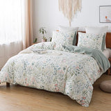 HoneiLife Duvet Cover Queen Size - 100% Cotton Comforter Floral Breathable Duvet Cover with Zipper Closure & Corner Ties,3pcs Wildflower Comforter Cover Sets- Fragrant Grass HoneiLife