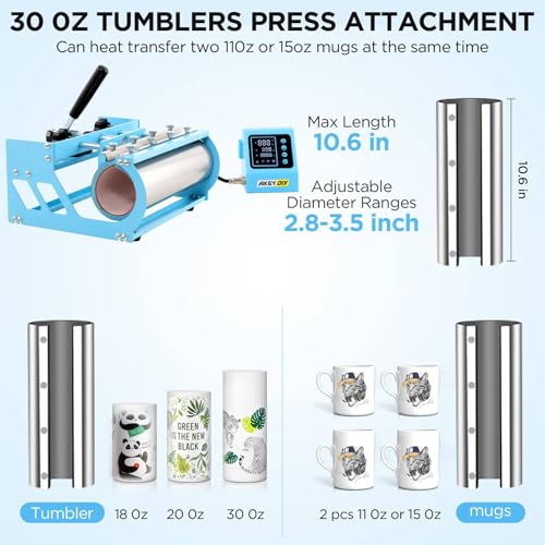 WHUBEFY Heat Press,15x15 Shirt Press Machine 8 in 1 with 30Oz Tumbler Attachment Sublimation Machine Digital Slide Out Sublimation Heat Transfer Machine, Heat Press for T-Shirts Mugs Caps Plates,1400W Whubefy
