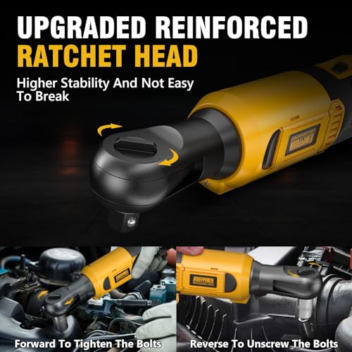 3/8" Cordless Ratchet Wrench Set, 60FT-LBS(80N.m) Electric Ratchet, 2 X 20V Chargeable Power Ratchet Wrench with Variable Speed, LED Light, 6 Sockets, 1/4" Adapter, 3" Extension Rod ALLOY POWER