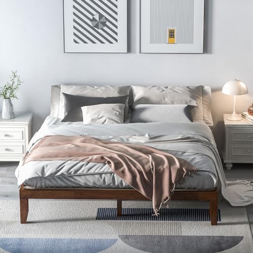 Giantex 14-Inch King Walnut Wood Platform Bed Frame – Minimalist Mattress Foundation with Heavy-Duty Slat Support Giantex