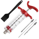 Meat Injector Syringe,Stainless Steel Food Seasoning Syringe Kit with 1pc Barbecue Brush, 2pcs Needles and 1pc Needles Cleaner, Great for BBQ, Grilling, Baking and Cooking Jasni