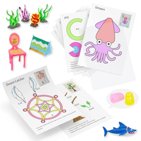 3D Pen Printing Template, 20 Sheets 3D Printer Drawing Graffiti, 3D Painting Paper Stencils with a PVC Transparent Board, for Kids Christmas Birthday DIY Gifts, Vomika Vomika