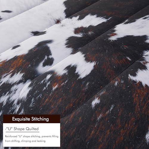 PERFEMET Black King Size Comforter Set 3 Pieces Cow Print Bedding Set Western Farmhouse Rustic Bed Comforter Animal Cowhide Quilt Set for Bedroom Decoration PERFEMET