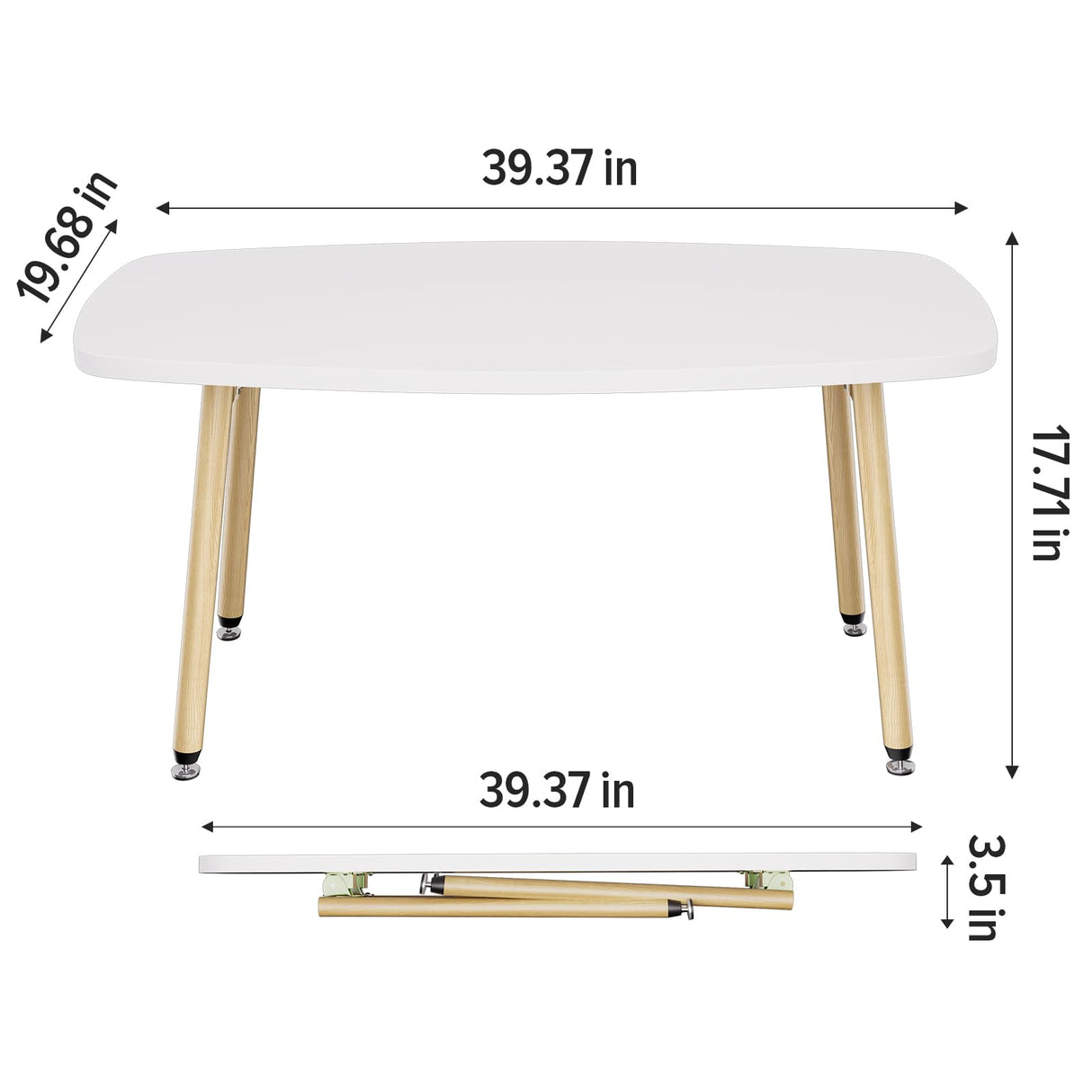 WOHOMO Folding Coffee Table 39.3'' White Coffee Tables for Living Room Portable Simple Modern Rectangular Center Table for Small Spaces, No Assembly, White-Htp WOHOMO