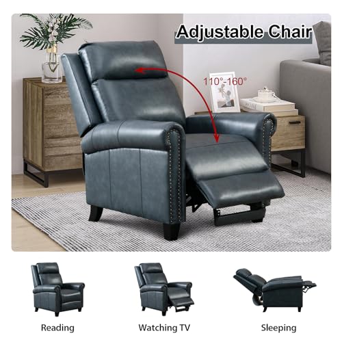 CANMOV Leather Recliner Chair, Classic and Traditional Push Back Recliner Chair with Comfortable Arms and Back for Living Room Bedroom Adjustable Single Sofa, Navy Blue