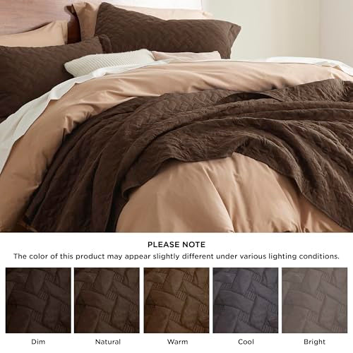 Bedsure Quilts King Size - Lightweight Bedspreads King Size with Basket Weave Pattern, Soft Quilt Bedding Set, Brown Comforter Set Coverlet for All Seasons with 2 Pillow Shams (106" x 96") Bedsure