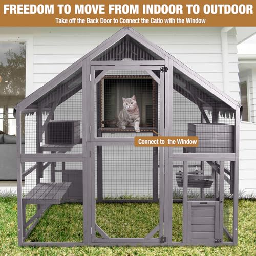 Cat House Outdoor Catio Extra Large Cat Enclosures with Waterproof Cover,Perfect for Cats Playpen - WoodArtSupply