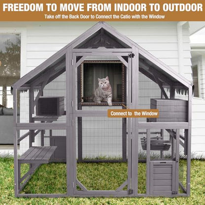 Cat House Outdoor Catio Extra Large Cat Enclosures with Waterproof Cover,Perfect for Cats Playpen - WoodArtSupply