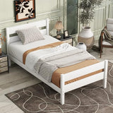 Ball & Cast Twin Bed Frame with Single Panel Headboard and Footboard,Wooden Platform Bed No Box Spring Needed,Wood Slat Support Mattress Foundation,White Ball & Cast