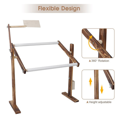 Adjustable Cross Stitch Frame Stand,Wooden Frame for Sewing Embroidery Cross Stitch with Scroll,Desktop Embroidery Stand Side Pocket for Gadget Pine Material HURRISE