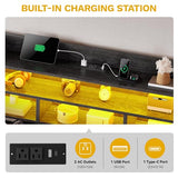 DWVO King Size Bed Frame with RGB LED Lights & Storage Bookcase Headboard, Upholstered Bed with Charging Station and 4 Drawers, No Box Spring Needed, Easy Assembly, Noise-Free, Velvet Grey DWVO