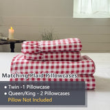 NSNLGSGC Red Gingham Ruffle King Sheet Set, Red Soft Pre-Washed Microfiber Plaid King Bed Sheets, 4-Pieces Farmhouse Sheet Set with Deep Pocket NSNLGSGC