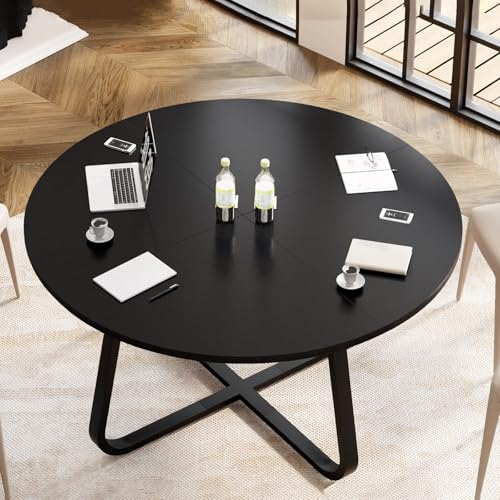 IBF 51inch Round Conference Table for 4-6 People, Business Meeting Table for Office and Conference Rooms Black IBF