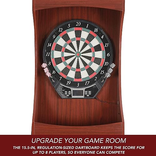 Outlaw Electronic Dartboard and 81-in Free-Standing Cabinet - Cherry Finish - WoodArtSupply