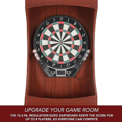 Outlaw Electronic Dartboard and 81-in Free-Standing Cabinet - Cherry Finish - WoodArtSupply