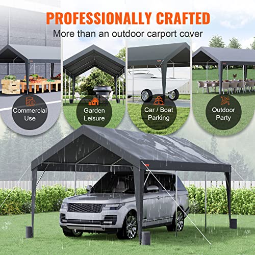 VEVOR Carport Car Canopy 10x20ft, Upgraded Heavy Duty Car Port Garage Boat Shelter Party Tent with 8 Reinforced Poles and 4 Weight Bags, UV Resistant Waterproof Tarp for SUV, Truck, Boat VEVOR
