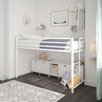 DHP Miles White Metal Junior Twin Loft Bed for Kids - WoodArtSupply