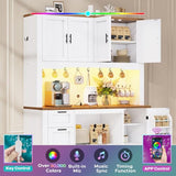 Itaar 71" Pantry Cabinet with Charging Station and LED Light, Kitchen Pantry Cabinet with Microwave Stand, 47.2" Wide Kitchen Storage Cabinets with Storage Cart 3 Tier for Dining Room, White Itaar