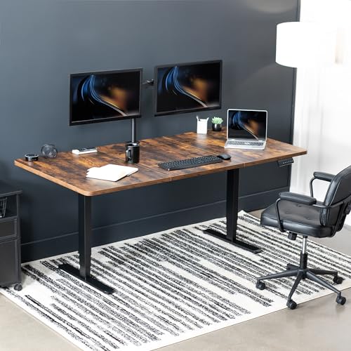 VIVO Electric 71 x 36 in Dual Motor Rustic Sit Stand Desk, Memory Height Adjustment, 2B Series, Vintage Brown Top Black Frame, DESK-KIT-2B7N-36 VIVO
