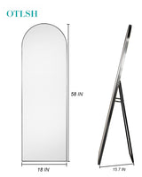 Otlsh Floor Mirror, 58"×18" Arched Full Length Mirror Arched with Stand, Standing Mirror, Full Body Mirror, Large Mirror, Arched Wall Mirror, Freestanding, Aluminum Frame - Black Otlsh