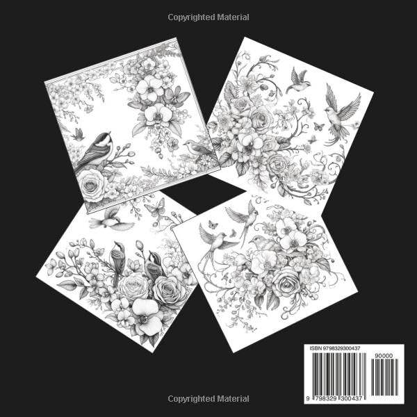 Adult Coloring Book for Women - Delicate Arrangement of Birds and Flowers: Relaxing Journey to Calm Your Mind and Unleash Creativity - Enjoy 30 Beautiful Birds and Flowers Majosta