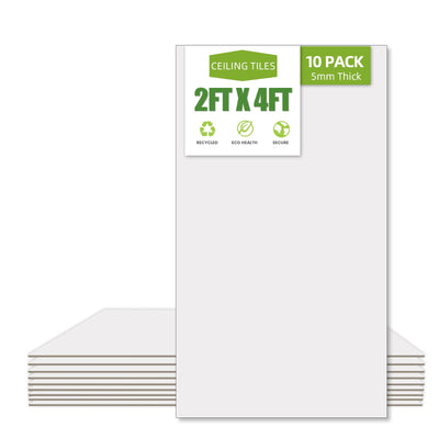 Noooza 2ft x 4ft Drop Ceiling Tiles，Smooth White PVC Ceiling Panel 24 x 48in. Waterproof, Washable and Fire-Rated - Reusable - High-Grade PVC to Prevent Breakage-Package of 10 Tiles