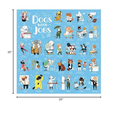 Galison Dogs with Jobs Puzzle, 500 Pieces, 20” x 20” – Jigsaw Puzzle Featuring an Amusing Illustration of Dogs – Thick, Sturdy Pieces, Challenging Family Activity, Great Gift Idea Galison