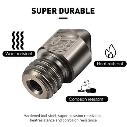 Mudder Hardened Steel Nozzle 0.4 Mm/ 1.75 mm 3D Printer Mk8 Nozzles High Temperature Wear Resistant Compatible with Ender 3/ Ender3 Pro, Prusa I3, Makerbot Creality Cr-10 All Metal Hotend - WoodArtSupply