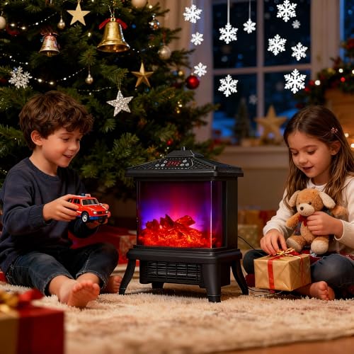 18-inch Freestanding Electric Fireplace, Equipped with 1500W/1650W Electric Wood Fireplace Flame Effect, Featuring Realistic Flames, 3-Second Quick Heating, Remote Control, and Adjustable Lighting SheerAIRE