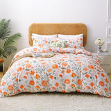 Mooreeke Floral Duvet Cover Queen Size, 3 Piece Orange Flower Duvet Cover Set with Zipper Closure, Soft & Breathable Microfiber Botanical Patterns Bedding Set with 4 Corner Ties and 2 Pillow Shams Mooreeke