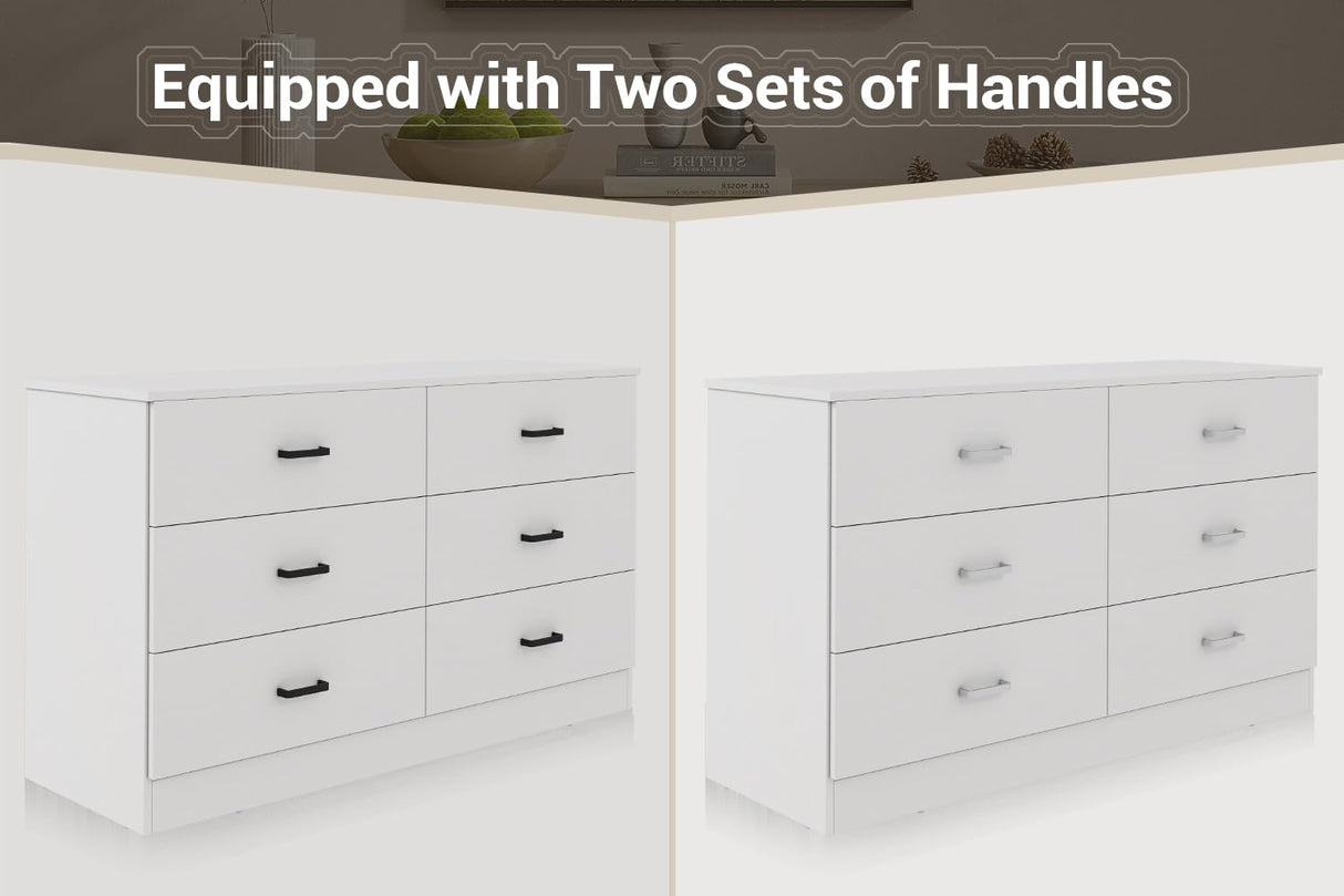 Bigbiglife Wood Dresser for Bedroom, 6 Drawer Double Dresser, Modern Chest of Drawers with Deep Drawers, Large Storage Organizer for Living Room, Closet,15.8" D x 47.2" W x 27.7" H (White) Bigbiglife