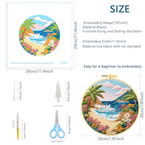 Zhenqing 4 Landscape Scenes Embroidery Kit for Beginners, 4-Pack Circular Designs with 20cm Hoop, Pre-Printed 29x29cm Cotton Fabric & Threads for Home Decor (JC0038)