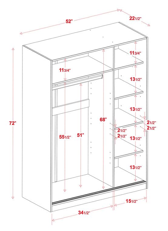 Palace Imports 100% Solid Wood White Wardrobe Closet System w/ 3 Sliding Mirrored Doors, 5 Shelves Included, 52" w x 72" h x 22.5" d, Renewable Eco-Friendly Wood, Made in Brazil Palace Imports