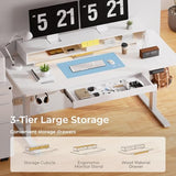 GTPLAYER Electric Standing Desk with Drawers, 48 x 24 Inch Height Adjustable Gaming Desk with Monitor Stand, Power Outlets & LED Lights, Home Office Sit Stand Up Desk with Memory Preset (White) GTPLAYER