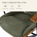 HULALA HOME Solid Wood Office Chair with Rocking Function, Comfy Fabric Desk Chair with Bent Wood and Metal Base, Height Adjustable Swivel Computer Task Chair, Green HULALA HOME