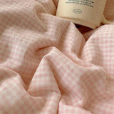 VM VOUGEMARKET Pink Full Duvet Cover Set 3 Pieces Lace Bedding Set Simple Cozy Plaid Checkered Comforter Cover with Zipper Ties for Teen Girls VM VOUGEMARKET