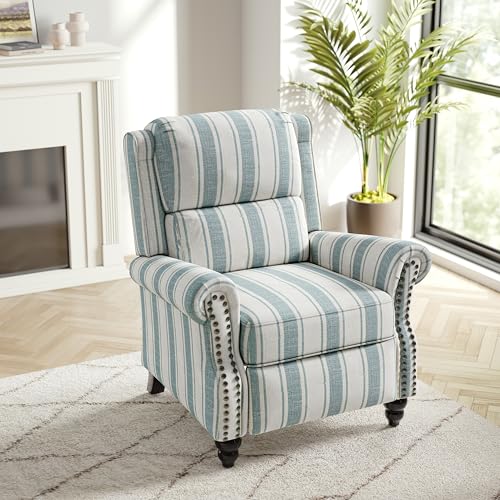 DREAMSIDEA Recliner Chair, Modern Pushback Armchair with Adjustable Backrest & Footrest for Bedroom, Living Room (Blue Stripe,Set of 2)