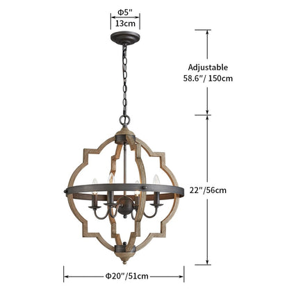 Saint Mossi 4-Lights Farmhouse Chandelier for Dining Room, Rustic Globe Black Chandeliers for Dinging Room, Orb Drum Chandeliers Light Fixtures, H22 x D20, Wood Grain Metal Frame