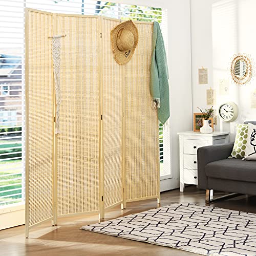 Giantex Bamboo Room Divider, 6 Ft Tall Freestanding Folding Privacy Screen, Wooden Room Separators Divider Wall, Portable Partition Boho 4 Panel Room Dividers for Home Office Bedroom Apartment Studio Giantex