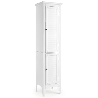 Giantex Bathroom Tall Storage Cabinet - Narrow Freestanding Floor Cabinet with Doors, 5 Tier Shelves(1 Height Adjustable), Corner Pantry Cabinets for Living Room, Slim Tower (1, White) - WoodArtSupply