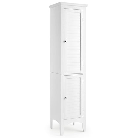 Giantex Bathroom Tall Storage Cabinet - Narrow Freestanding Floor Cabinet with Doors, 5 Tier Shelves(1 Height Adjustable), Corner Pantry Cabinets for Living Room, Slim Tower (1, White) Giantex