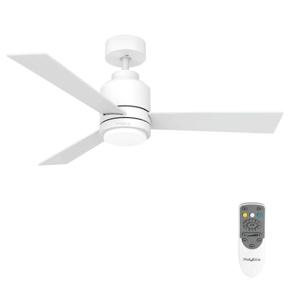 48 Inch Ceiling Fans with Lights Remote Control, Matte White Ceiling Fan with DC Motor, Modern Ceiling Fan with 6 Speeds,3 Reversible Blades, Dimmable And Timer for Living Room Dining Room Bedroom POLYECO