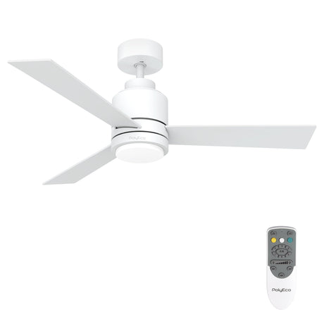 48 Inch Ceiling Fans with Lights Remote Control, Matte White Ceiling Fan with DC Motor, Modern Ceiling Fan with 6 Speeds,3 Reversible Blades, Dimmable And Timer for Living Room Dining Room Bedroom POLYECO
