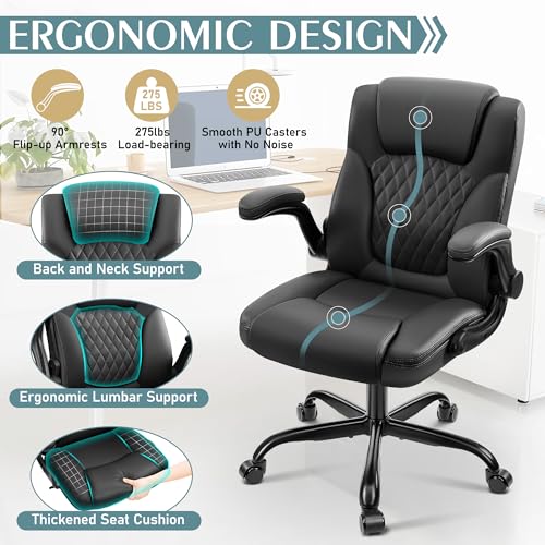 Leather Office Chair, PU Home Computer Desk Chairs with Ergonomic Back Support, 360°Swivel Free, Small Gaming Chair with Wheels and Adjustable Armrests, for Short People Use Brick Attic
