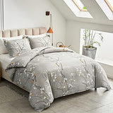 UOZZI BEDDING Gray Twin Size Duvet Cover Set with 2 Pillow Shams-Gray Branch Style 800 TC Zipper Closure 4 Corner Ties Adult Men Women Style Dots Floral White Tree Style Reversible Design UOZZI BEDDING