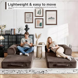 JJJ 63 inch Sofa Bed 4-in-1 Boneless Convertible Corduroy Sleeper Folding Couch with Fixed-Shape Frame and 2 Futons No Assemble Required 3 Seater Upholstered for Living Room (Brown, 63 inch) JJJ