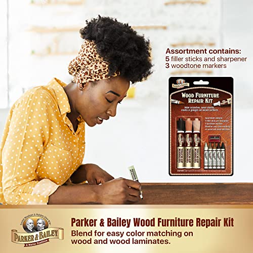Parker & Bailey Wood Repair Kit - Furniture Markers Touch Up Furniture Scratch Repair Markers Wood Floor Scratch Remover Wood Marker Wood Stain Parker & Bailey